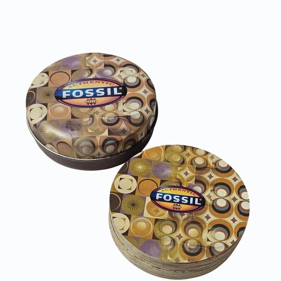 Authentic Fossil 2003 Collectible Round Playing Cards Complete w Tin NO JOKERS - Picture 3 of 9